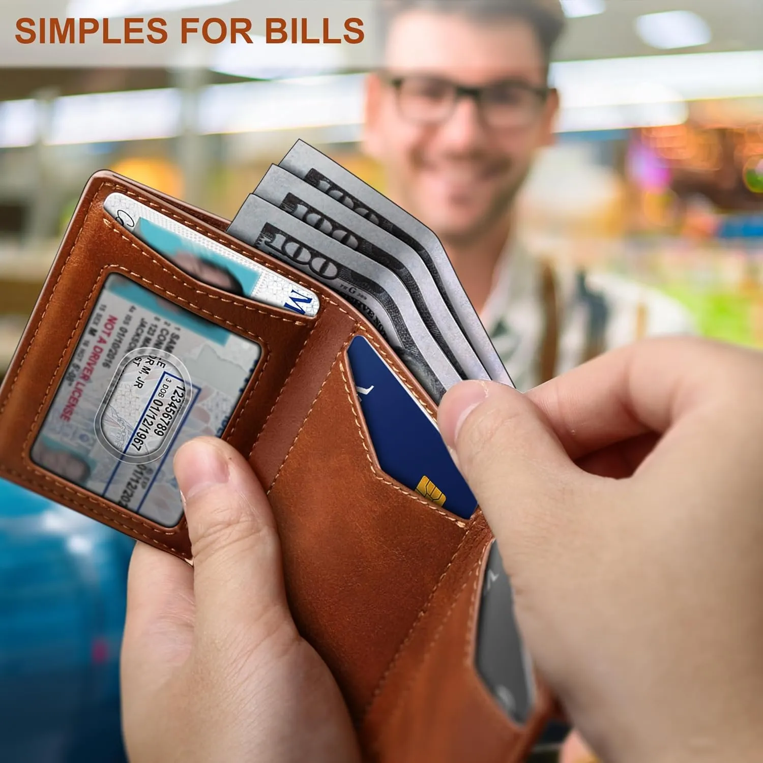 BULLIANT Men Wallet, Slim Front Pocket Leather Wallet Magnetic Closure for Gift Men,Expandable for 14Cards