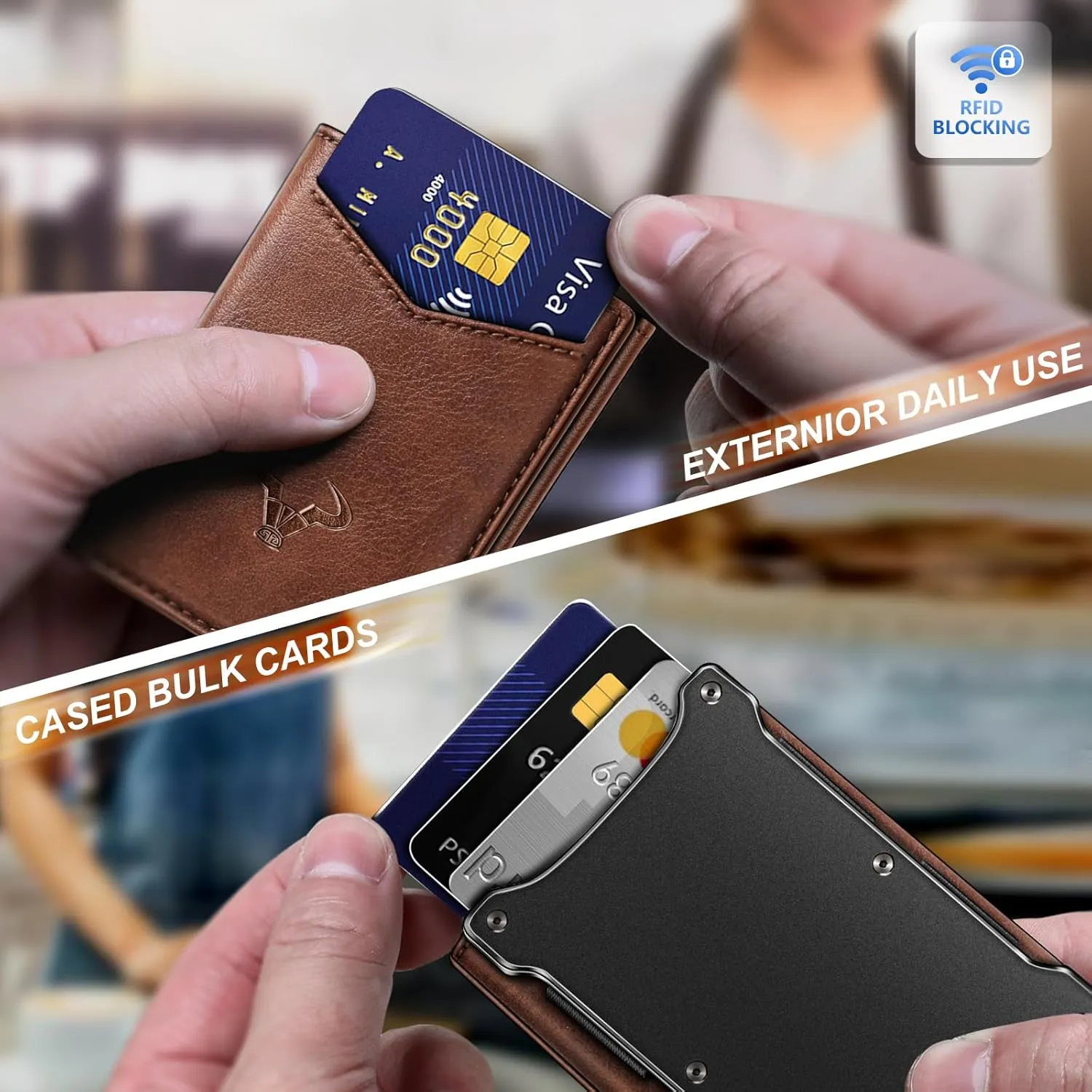 BULLIANT Men Wallet, Slim Front Pocket Leather Wallet Magnetic Closure for Gift Men,Expandable for 14Cards