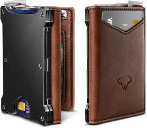 BULLIANT Men Wallet, Slim Front Pocket Leather Wallet Magnetic Closure for Gift Men,Expandable for 14Cards
