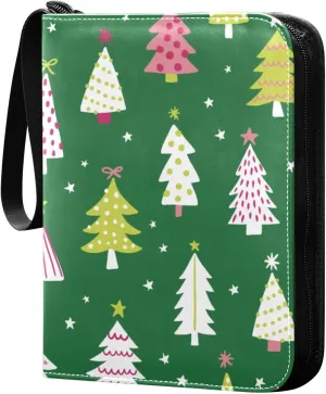 Burbuja Colorful Christmas Trees Card Binder, 4 Pockets Trading Card Binder, Portable Card Albums Fits 400 Cards with 50 Removable Sleeves for Sport Cards Game Cards