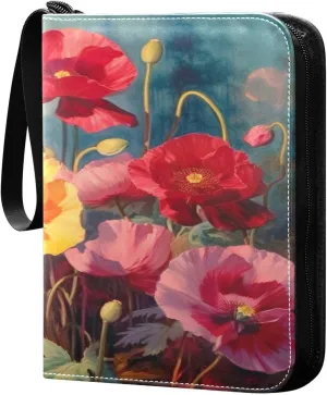 Burbuja Flower Painting Card Binder, 4 Pockets Trading Card Binder, Portable Card Albums Fits 400 Cards with 50 Removable Sleeves for Sport Cards Game Cards