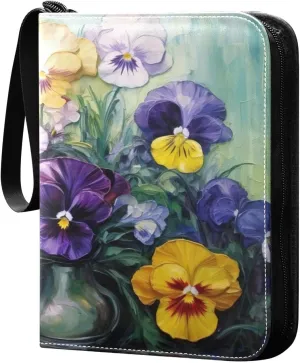 Burbuja Flower Painting Card Binder, 4 Pockets Trading Card Binder, Portable Card Albums Fits 400 Cards with 50 Removable Sleeves for Sport Cards Game Cards