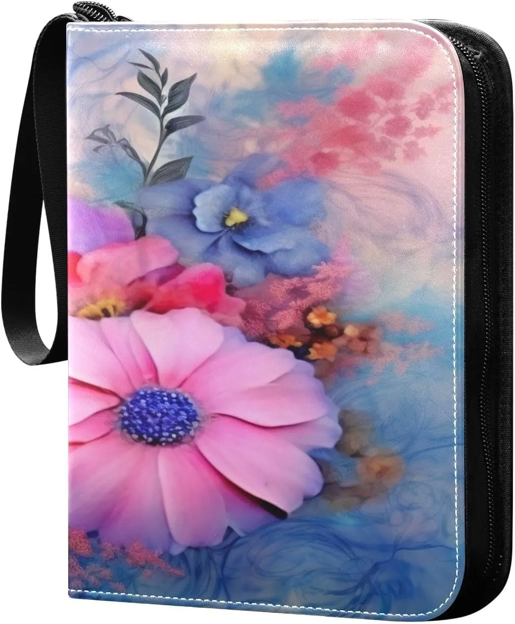 Burbuja Painting Flowers Card Binder, 4 Pockets Trading Card Binder, Portable Card Albums Fits 400 Cards with 50 Removable Sleeves for Sport Cards Game Cards