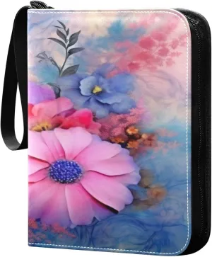 Burbuja Painting Flowers Card Binder, 4 Pockets Trading Card Binder, Portable Card Albums Fits 400 Cards with 50 Removable Sleeves for Sport Cards Game Cards