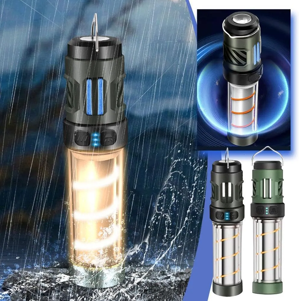 Buzz Defense Portable, 2025 New BuzzDefense Dual Mode Integrated Camping Lantern with 3000 mAh USB Charging, Waterproof, Adjustable Brightness LED Camping Light for Outdoor, Garden, Picnic (2*Black)(2