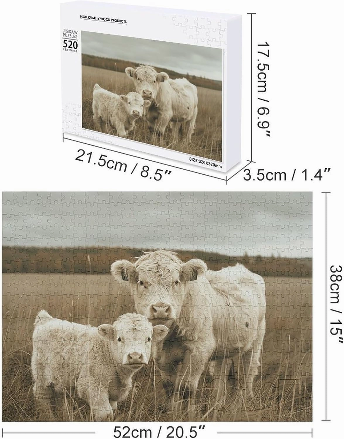 Calf on Grassland Puzzles 520 Pieces Personalized Jigsaw Puzzles Calf on Grassland Photo Puzzle Challenging Picture Puzzle for Adults Personaliz Jigsaw with Storage Bag (20.5" X 15")