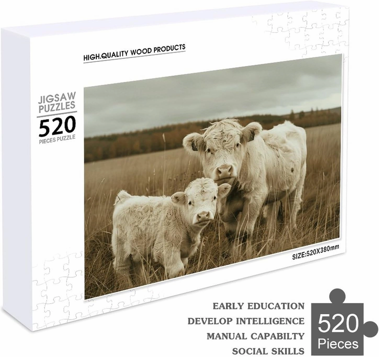 Calf on Grassland Puzzles 520 Pieces Personalized Jigsaw Puzzles Calf on Grassland Photo Puzzle Challenging Picture Puzzle for Adults Personaliz Jigsaw with Storage Bag (20.5" X 15")