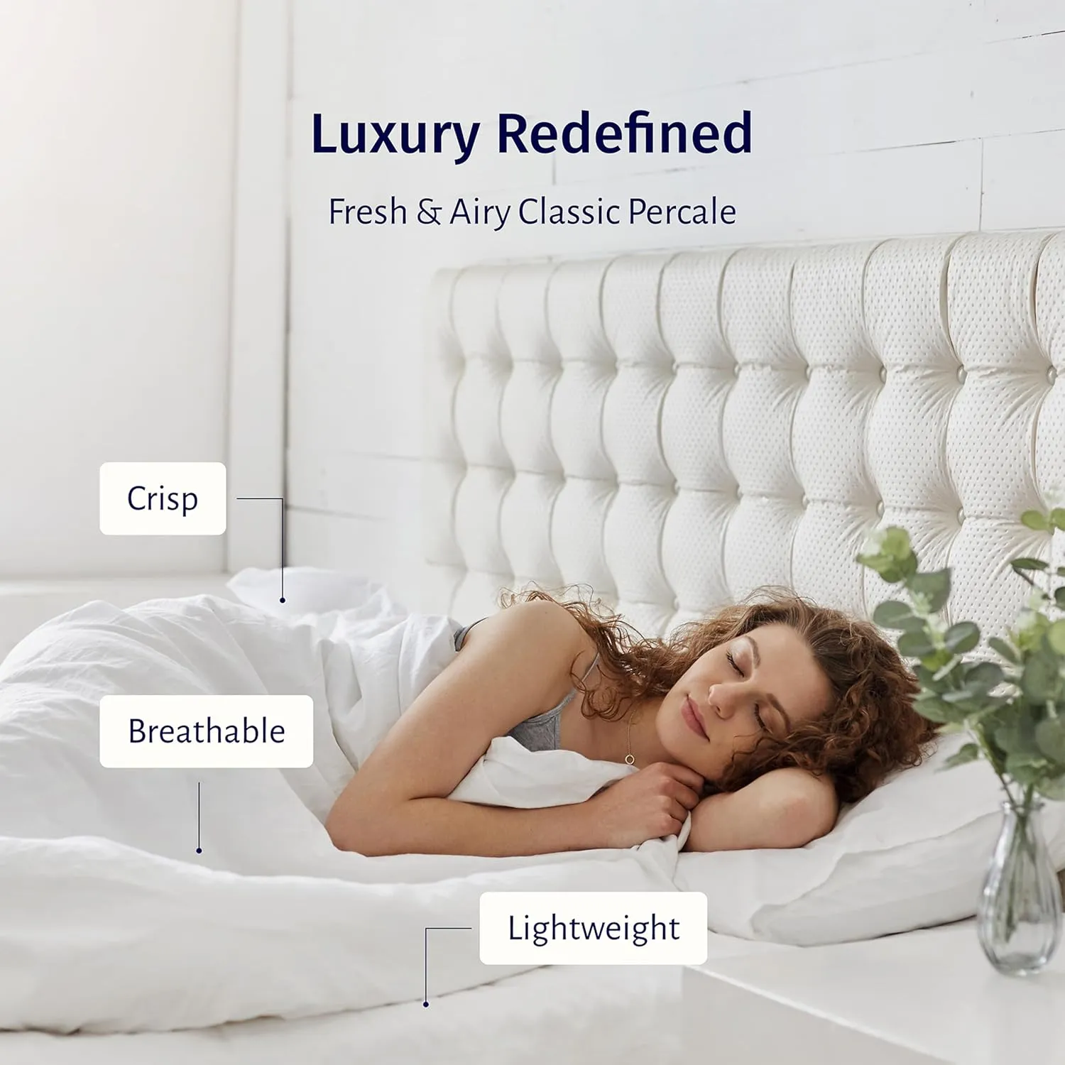 California Design Den Certified 100% Egyptian Cotton Sheets Queen Size Bed Set - Crisp Percale Queen Sheet Set Deep Pocket, Cool & Durable Luxury Bedding - White