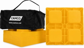 Camco Camper/RV Leveling Blocks - Features Stackable Interlocking Design & Includes Zippered Bag for RV Storage - Compatible w/Single Wheels, Dual Wheels, Tandem Axles & More - 4-Pack (44501)