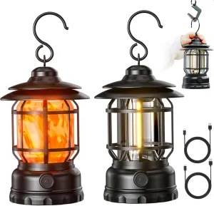 Camping Lantern, 2Pcs Rechargeable Lantern, Waterproof & Portable Camping with Hook, Decorative for Indoor, Outdoor