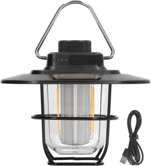 Camping Lantern Rechargeable Battery Powered Emergency Light Black Outdoor Potable Walking Tent Lamp