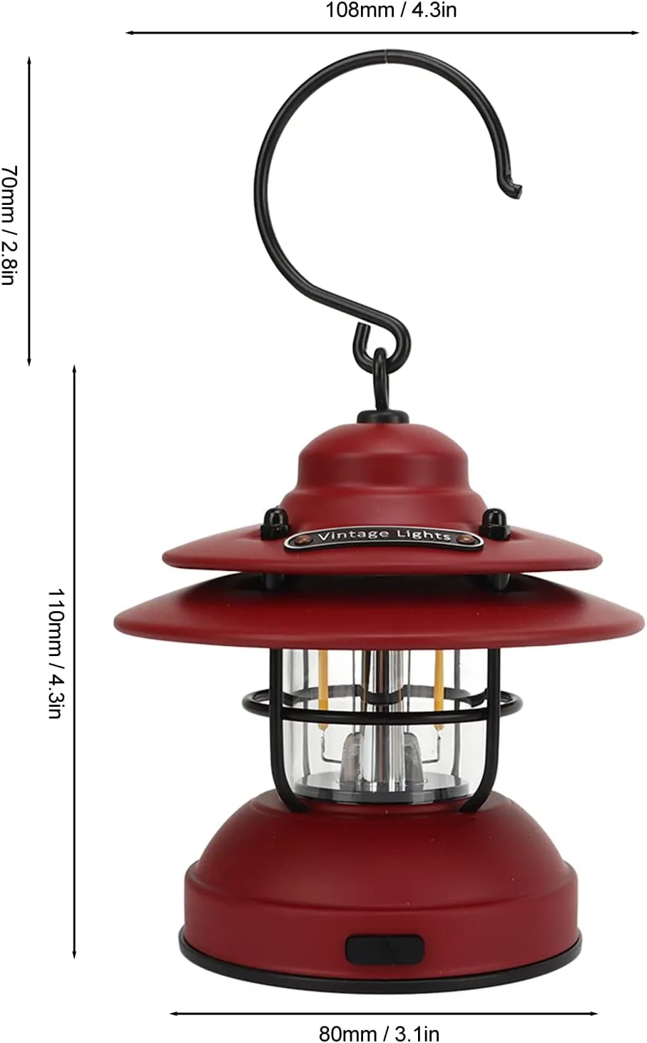 Camping Lantern Rechargeable, LED Adjustable Light with IPX4 Waterproof,USB Charging Led Camping Lantern for Fishing, Home and More(Matte red)
