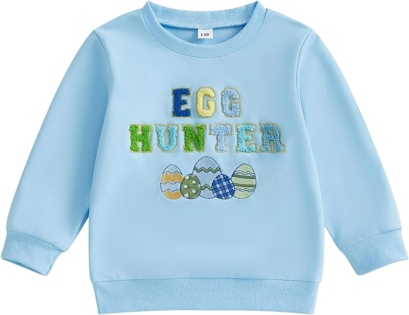 Canis Kids Toddler Little Boys Girls Easter Sweatshirt Egg Hunter Embroidery Long Sleeve Crew Neck Pullover Top