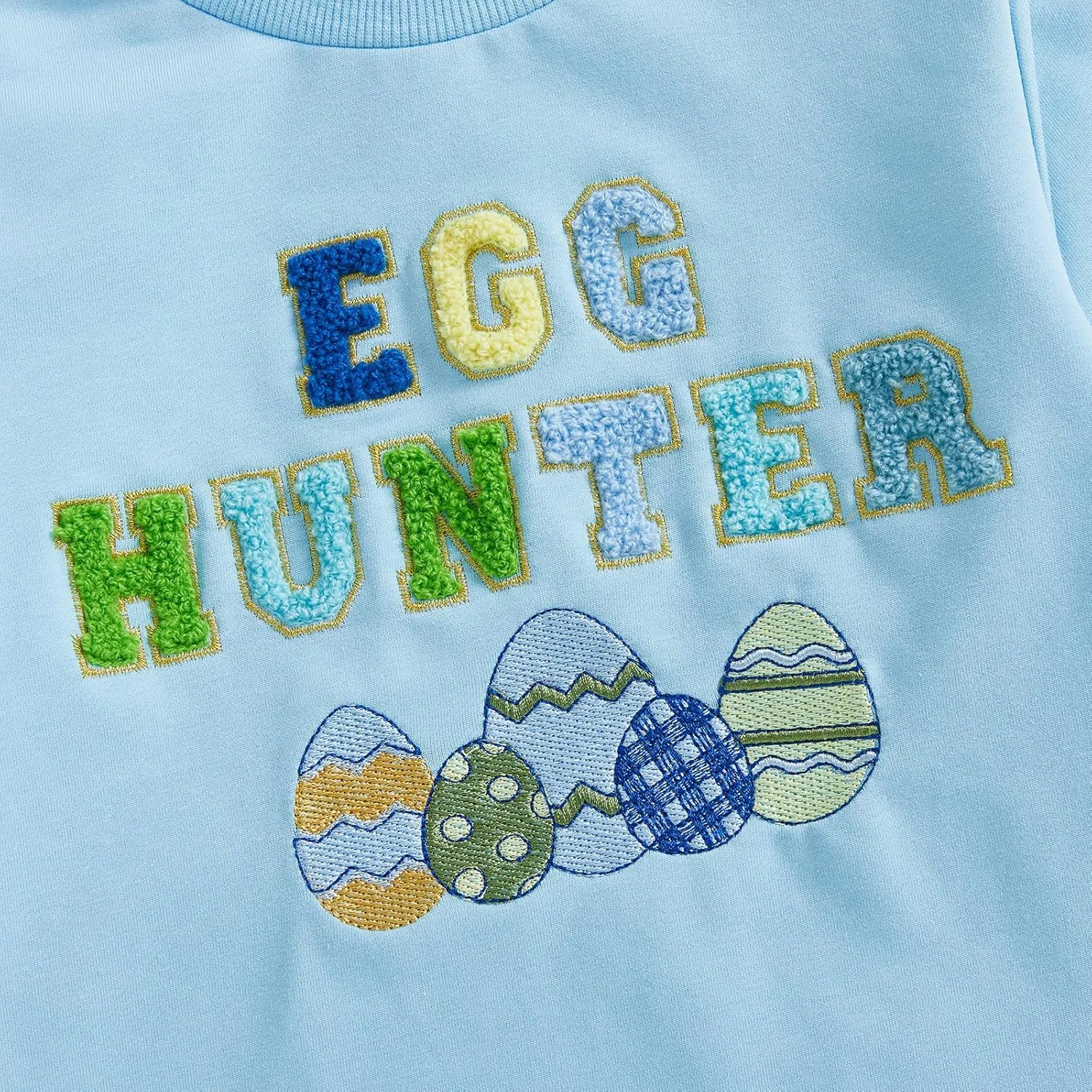 Canis Kids Toddler Little Boys Girls Easter Sweatshirt Egg Hunter Embroidery Long Sleeve Crew Neck Pullover Top
