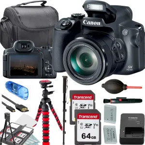 Canon PowerShot SX70 HS Digital Camera (Black) 2x64GB Memory Card Camera Shoulder Bag Flex SpiderTripod Deluxe Accessory Bundle (Renewed)
