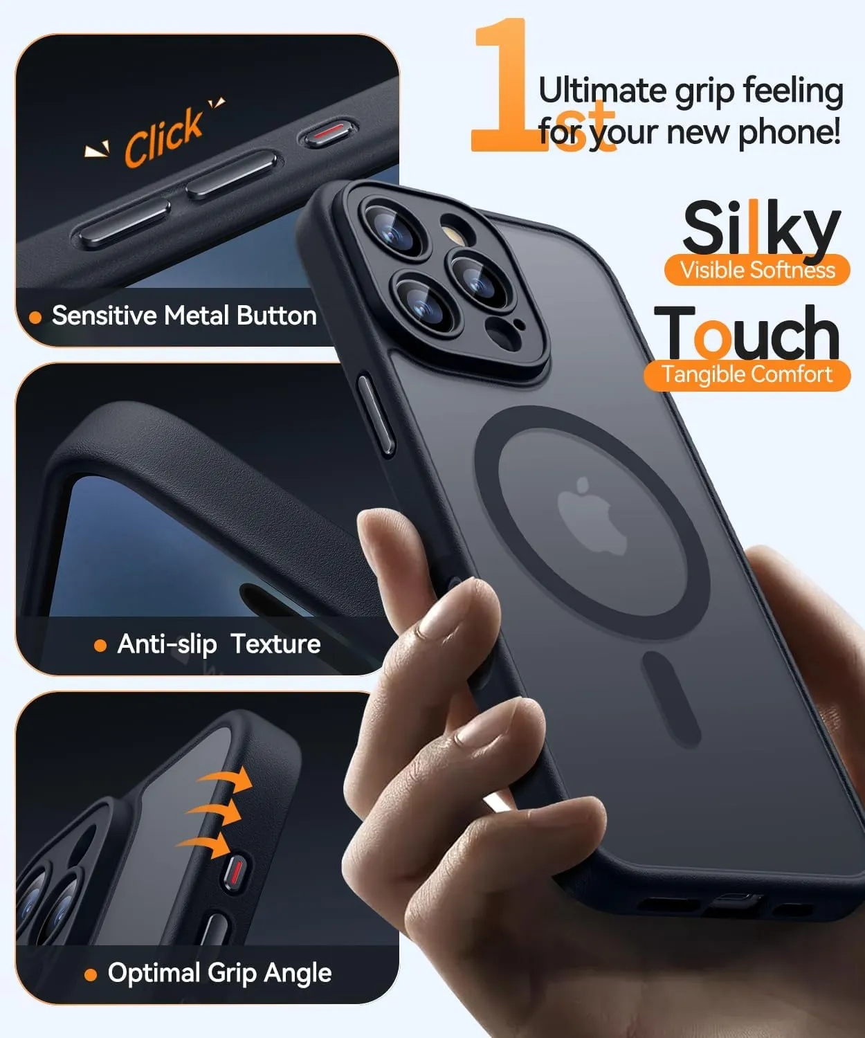 CANSHN Magnetic Compatible with iPhone 16 Pro Case, Upgraded [Full Camera Protection] [Compatible with Magsafe] [Translucent Matte] Shockproof Protective Phone Case Cover 6.3 Inch - Black