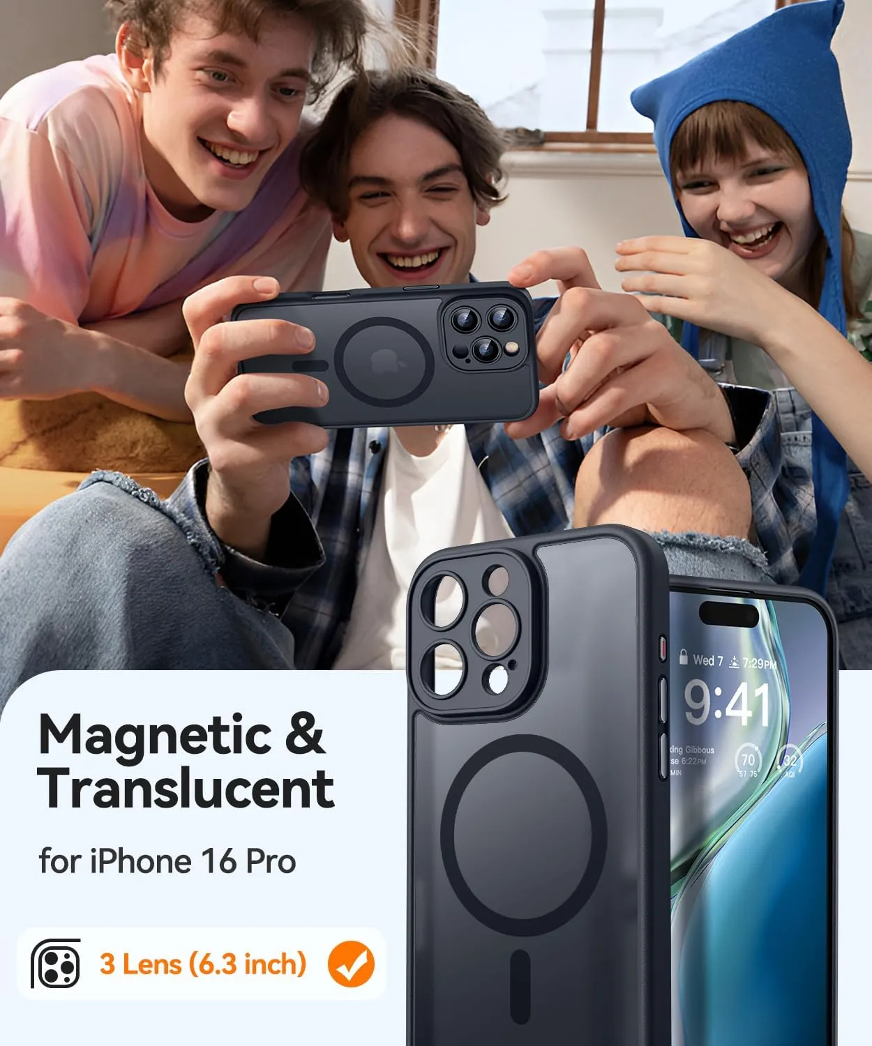 CANSHN Magnetic Compatible with iPhone 16 Pro Case, Upgraded [Full Camera Protection] [Compatible with Magsafe] [Translucent Matte] Shockproof Protective Phone Case Cover 6.3 Inch - Black