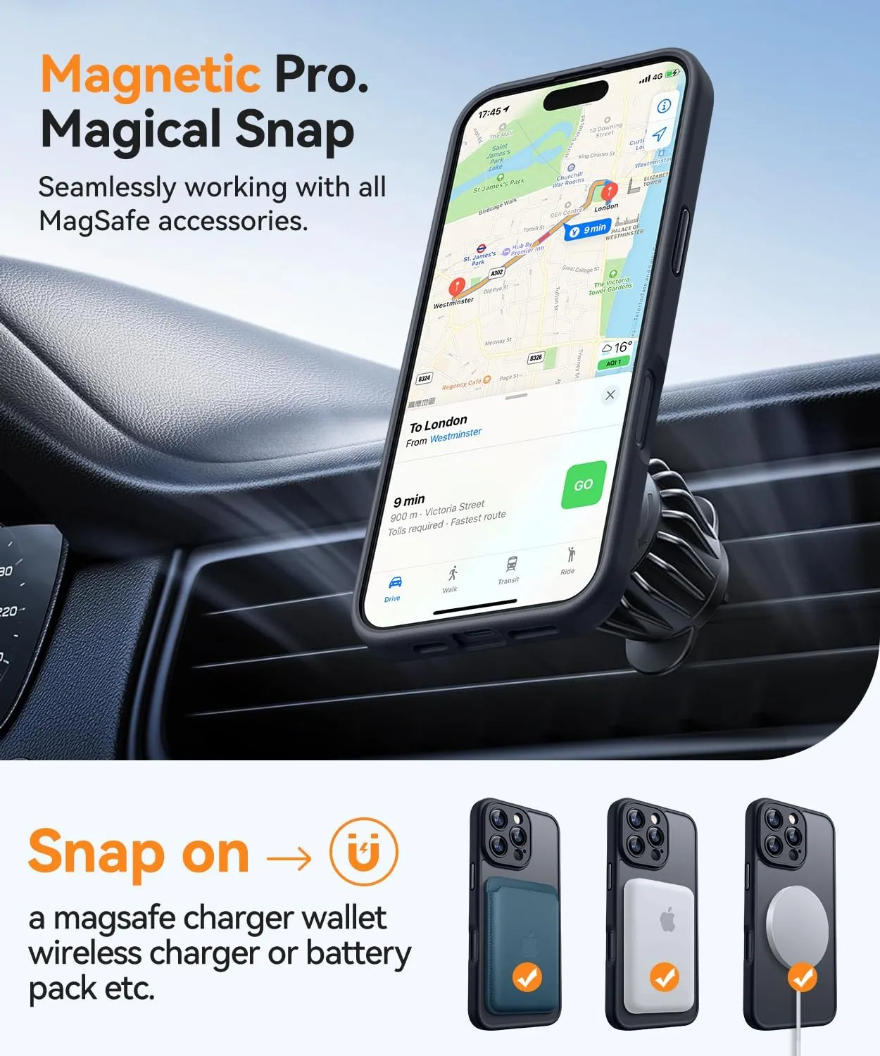 CANSHN Magnetic Compatible with iPhone 16 Pro Case, Upgraded [Full Camera Protection] [Compatible with Magsafe] [Translucent Matte] Shockproof Protective Phone Case Cover 6.3 Inch - Black