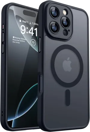 CANSHN Magnetic Compatible with iPhone 16 Pro Case, Upgraded [Full Camera Protection] [Compatible with Magsafe] [Translucent Matte] Shockproof Protective Phone Case Cover 6.3 Inch - Black