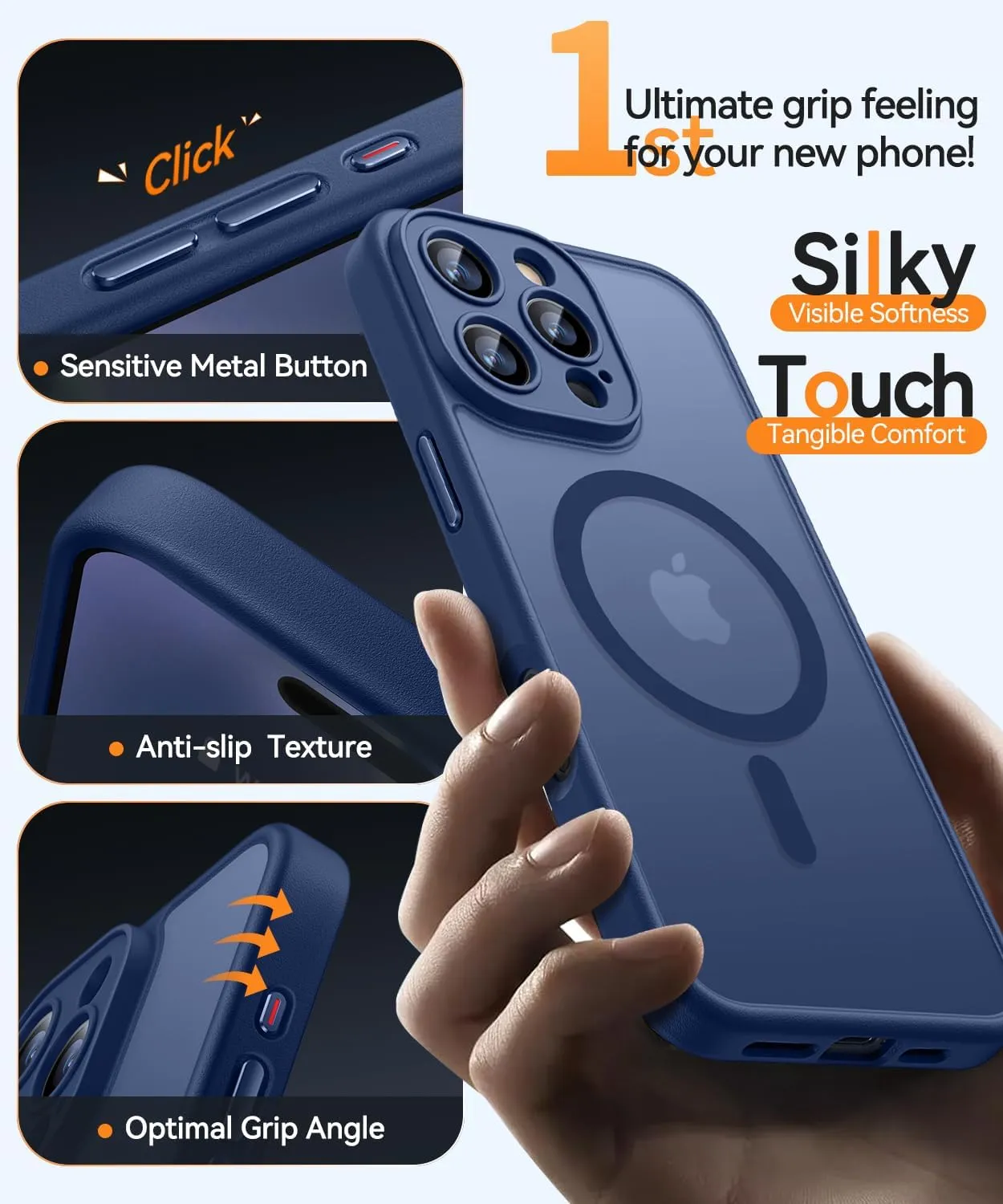 CANSHN Magnetic Compatible with iPhone 16 Pro Case, Upgraded [Full Camera Protection] [Compatible with Magsafe] [Translucent Matte] Shockproof Protective Phone Case Cover 6.3 Inch - Deep Blue