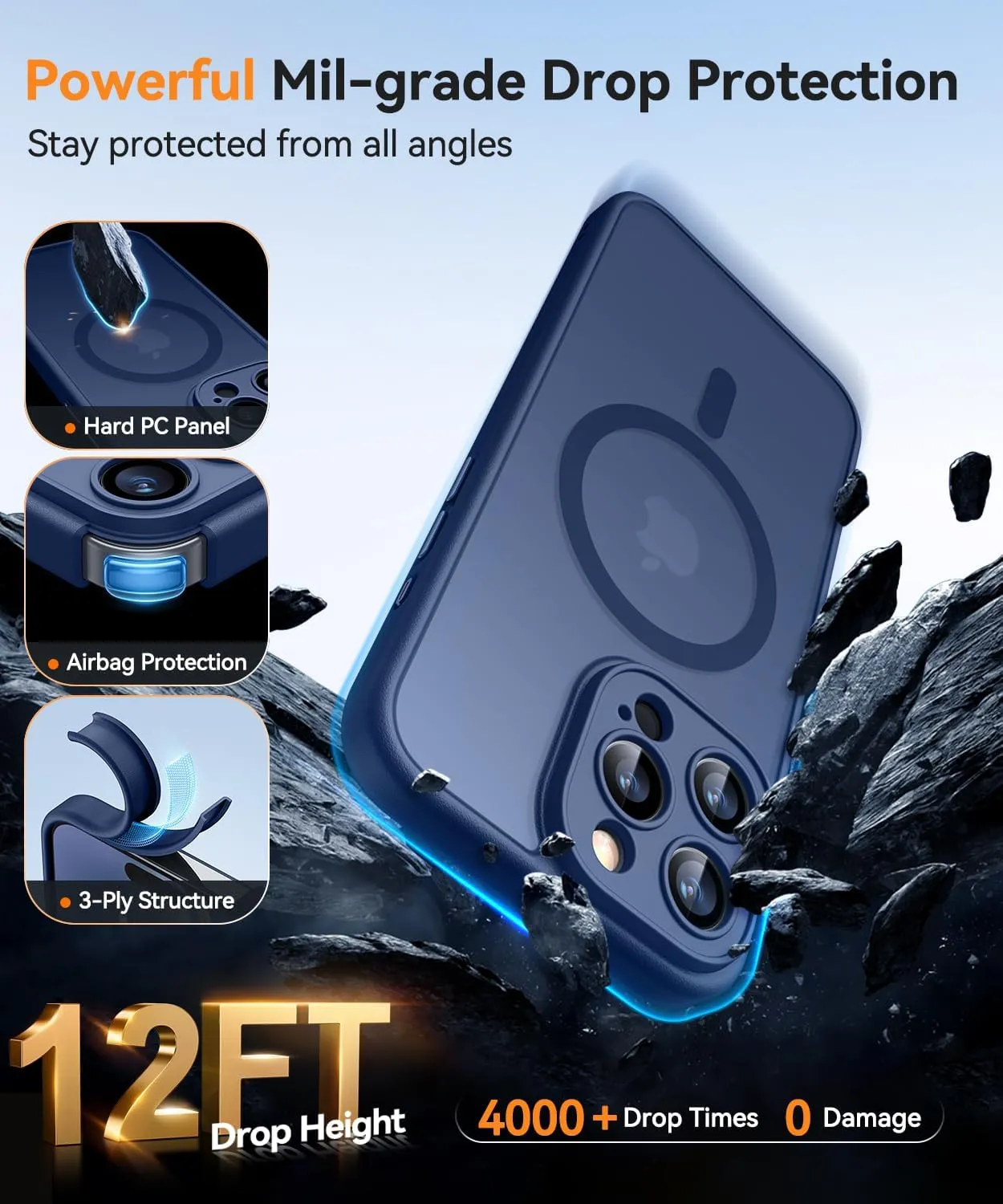 CANSHN Magnetic Compatible with iPhone 16 Pro Case, Upgraded [Full Camera Protection] [Compatible with Magsafe] [Translucent Matte] Shockproof Protective Phone Case Cover 6.3 Inch - Deep Blue