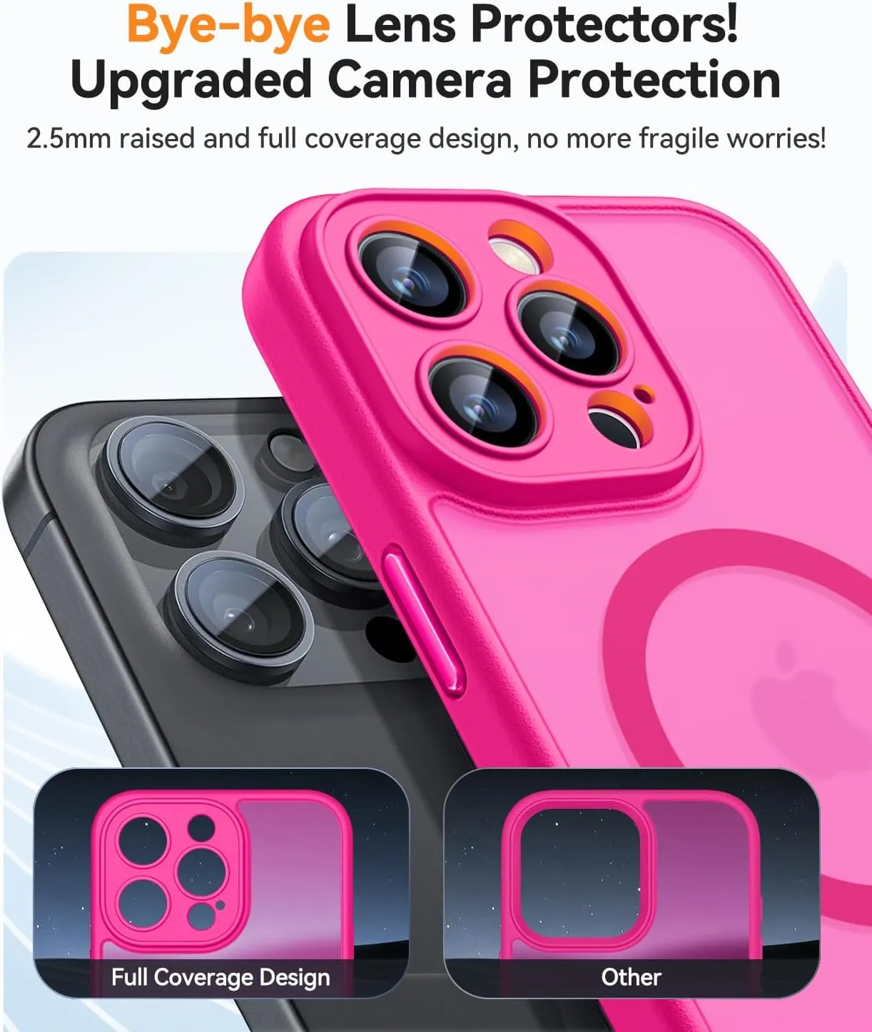 CANSHN Magnetic Compatible with iPhone 16 Pro Case, Upgraded [Full Camera Protection] [Compatible with Magsafe] [Translucent Matte] Shockproof Protective Phone Case Cover 6.3 Inch - Hot Pink