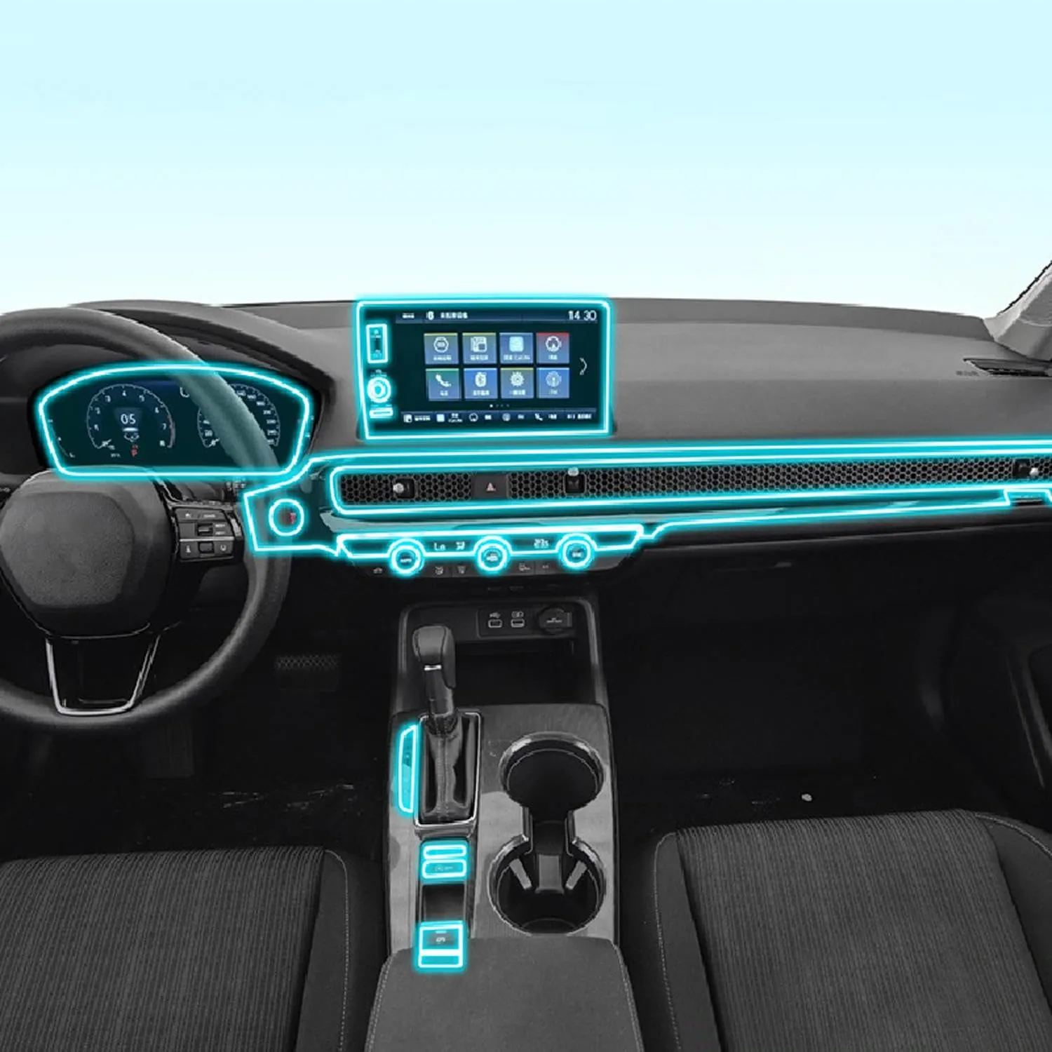 Car Interior Central Console Gear Dashboard Navigation Screen Protective Film,For Honda Civic 2021-2024 Accessories (Full Set For LHD)