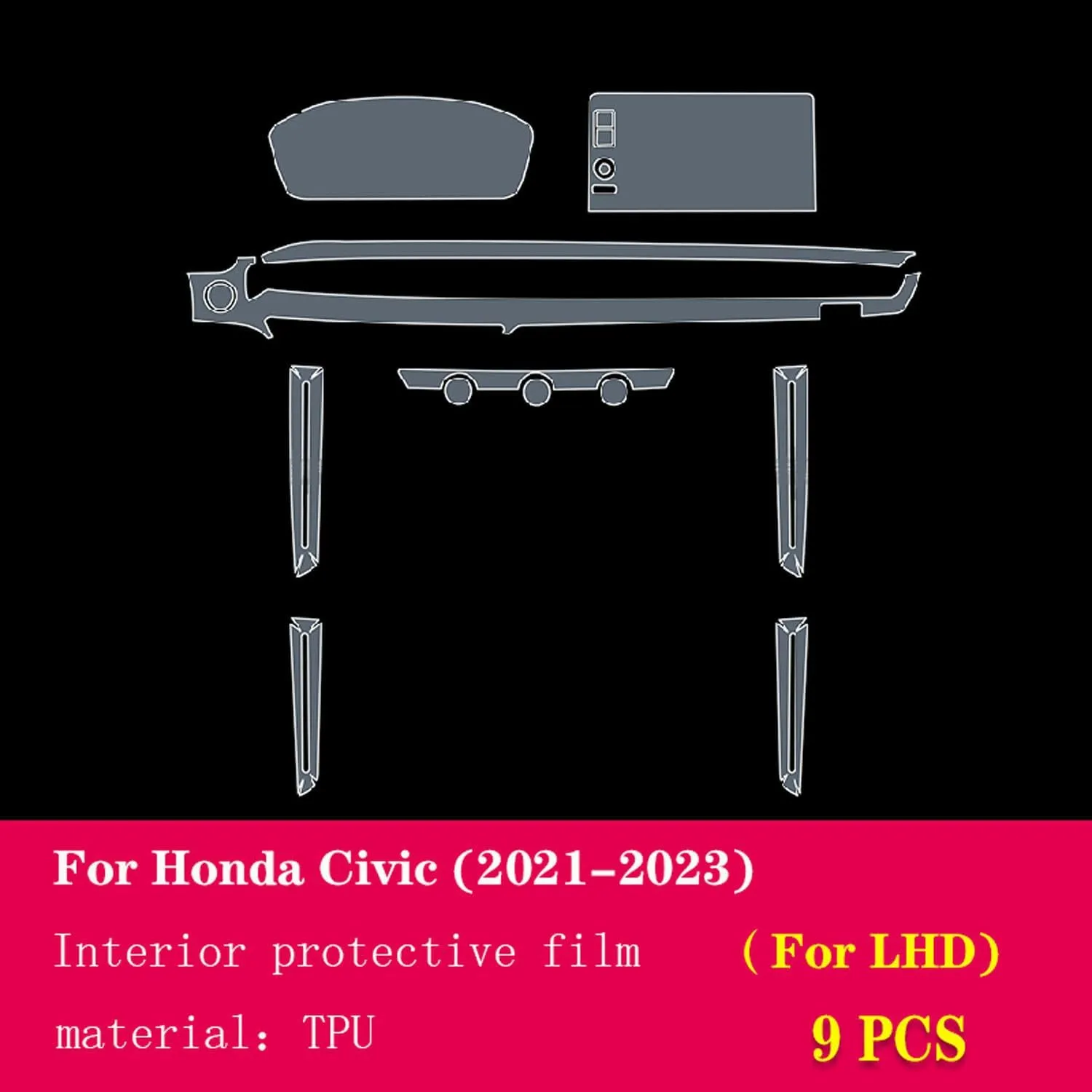 Car Interior Central Console Gear Dashboard Navigation Screen Protective Film,For Honda Civic 2021-2024 Accessories (Full Set For LHD)