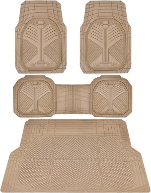CAR PASS Heavy Duty Rubber Car Mats with Cargo Liner, Deep-Dish Car Floor Mats and Trunk Mat All Weather, Universal Trim-to-Fit for SUVs Trucks Sedans, Waterproof Anti-Slip, Trimmable V12 Beige