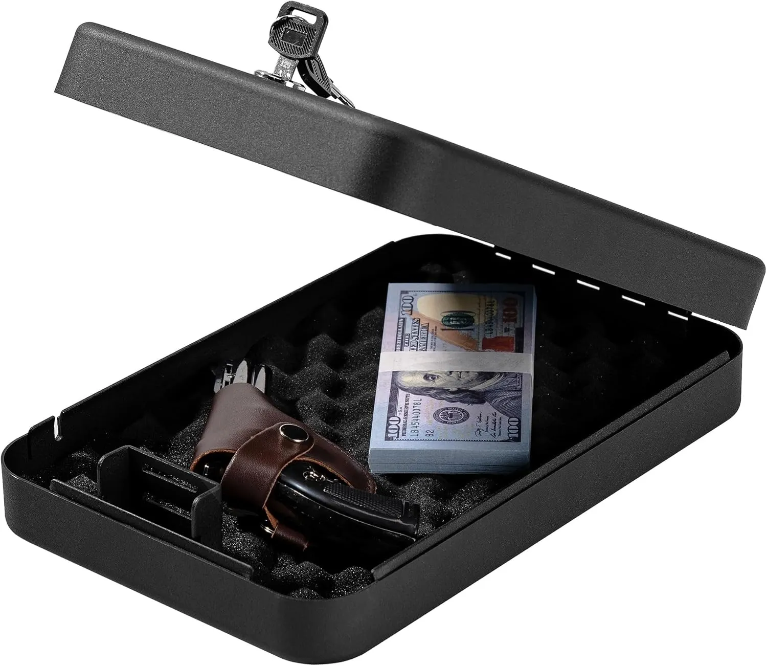 Car Portable Gun Safe for Handgun and Valuables, Pistol Safe, Handgun Lock Box for Car, 9.4" x6.6" x1.8",Black