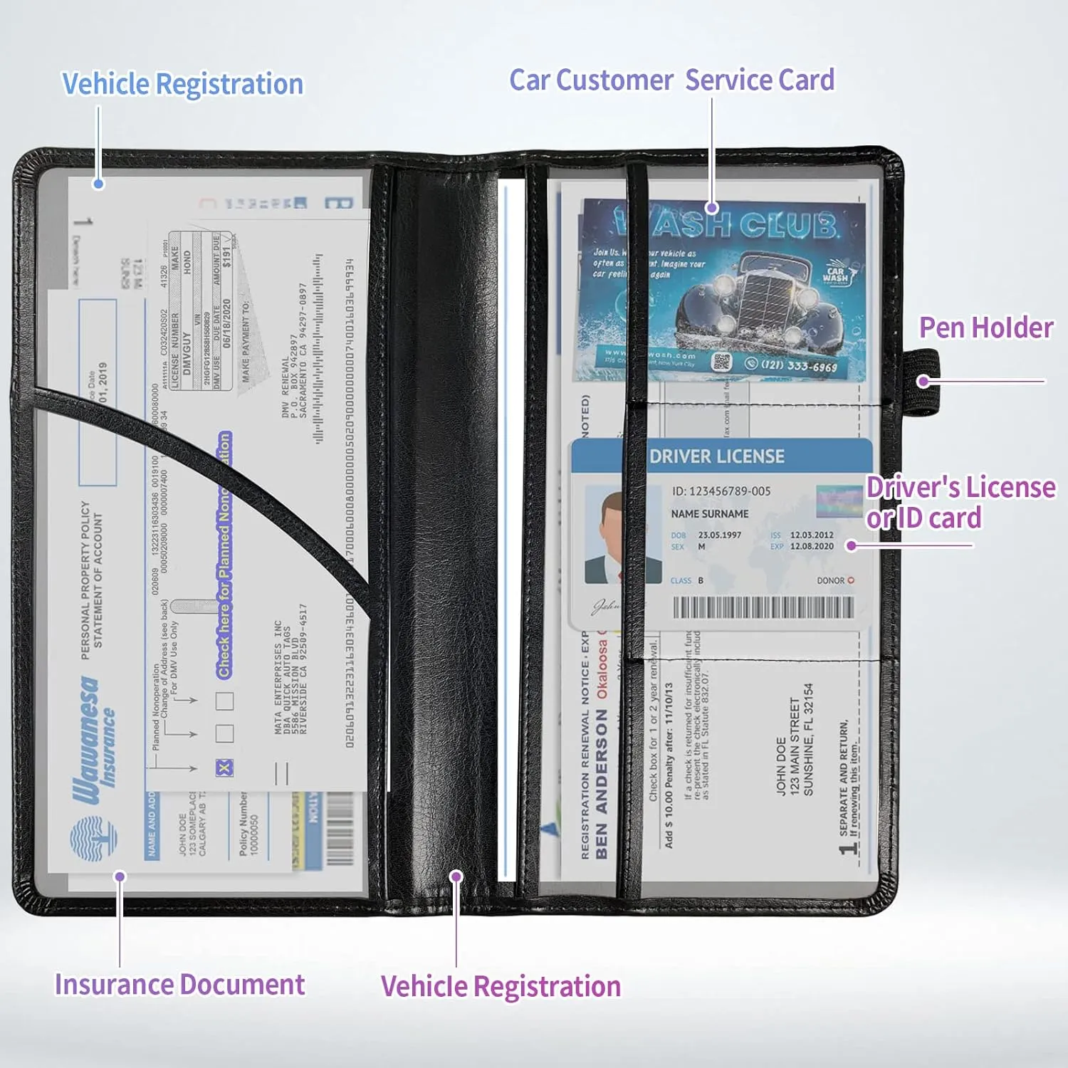 Car Registration and Insurance Holder,Leather Insurance License and Registration Card Holder for Car Glove Box, Auto Truck Document Holder Organizer for Men Women-Eagle on American Flag