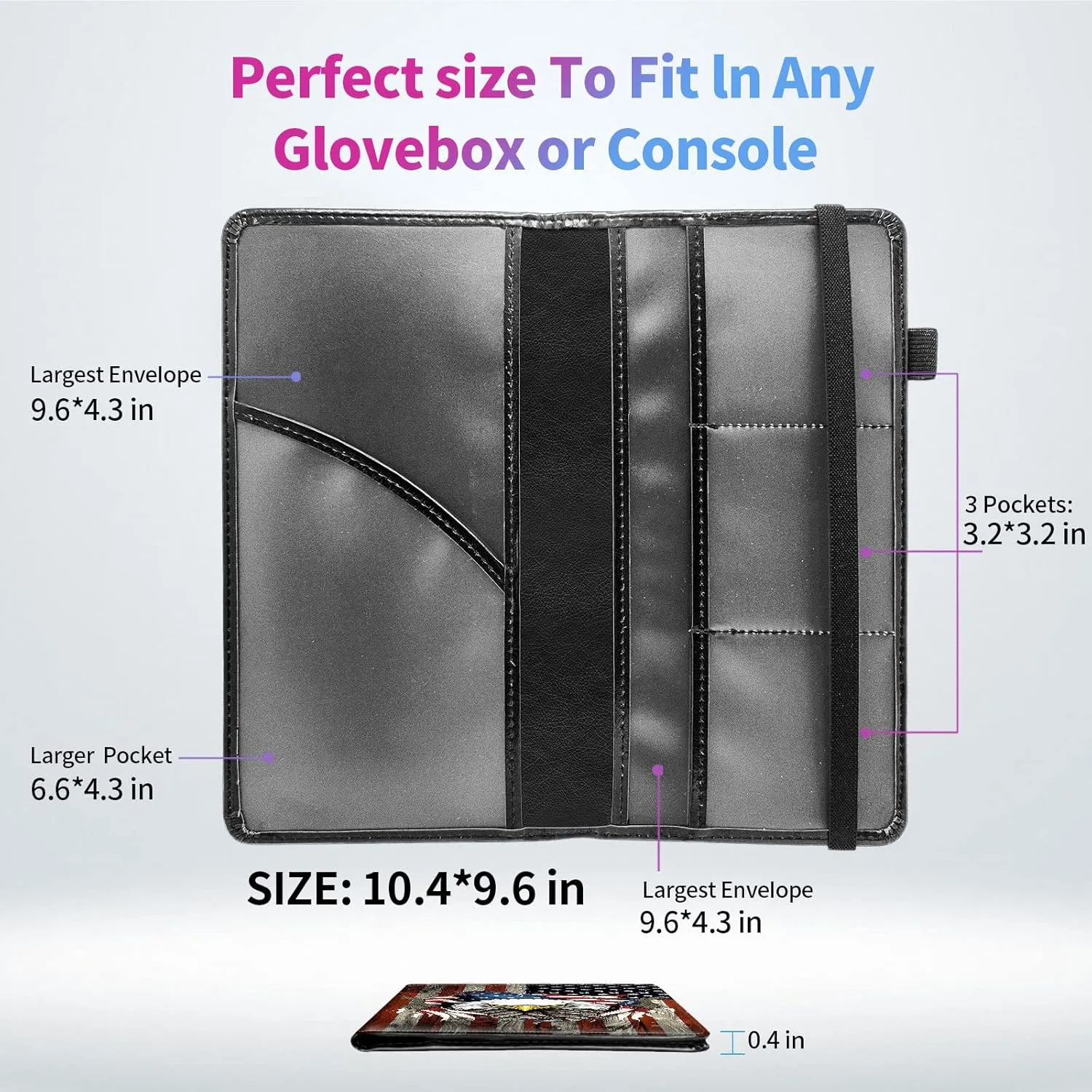 Car Registration and Insurance Holder,Leather Insurance License and Registration Card Holder for Car Glove Box, Auto Truck Document Holder Organizer for Men Women-Eagle on American Flag