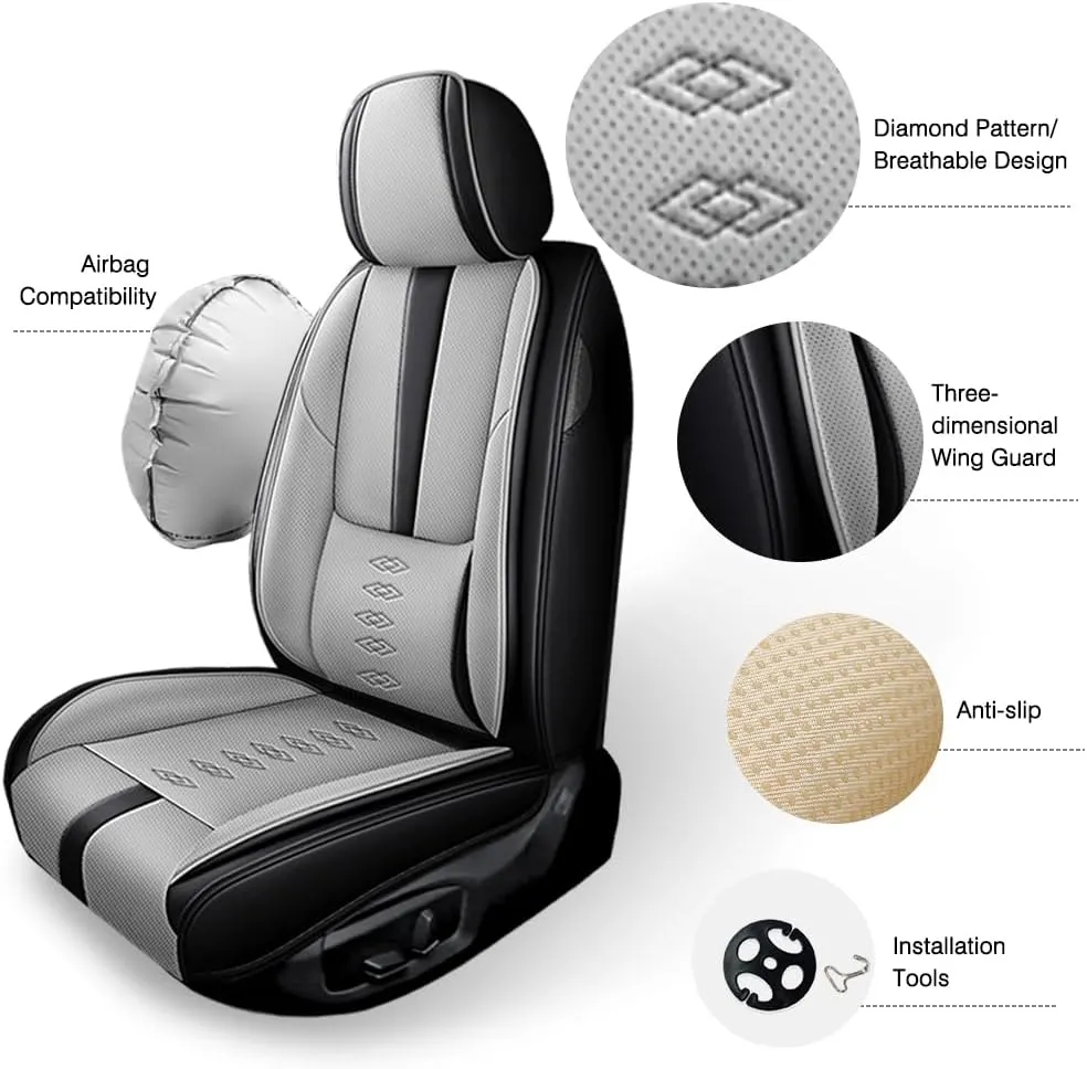 Car Seat Cover for Mercury Sable 2000-2009,Waterproof Leather Seat Covers 2-Seats Standard,Car Interior Accessories with Airbag,Car Seat Protectors for Sable(Black Gray)