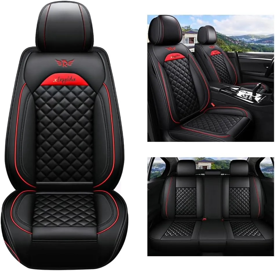 Car Seat Covers Full Set for Toyota for Tundra 2004-2025 Car Seat Protector Waterproof Leather Seat Cushion Interior Accessories MK88 Black Front Pair and Rear