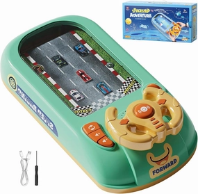 Car Adventure Toy with Steering Wheel,Steering Wheel Toy with Music,Interactive Simulation Driving Toddler Simulated Driving Racing Car Game with Sound Age 3  Year Old(Green)
