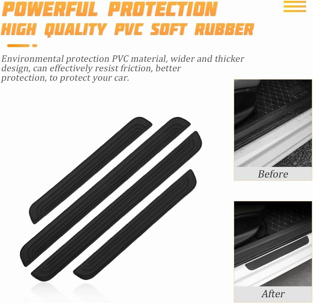 Car Door Sill Plate Protectors, 4 Pcs PVC Soft Rubber Front/Rear Door Sill Scuff Plate Guard, Universal Car Door Entry Decoration Stickers, Anti-Scratch Welcome Pedal Protector Cover