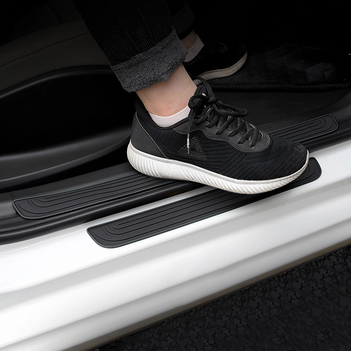 Car Door Sill Plate Protectors, 4 Pcs PVC Soft Rubber Front/Rear Door Sill Scuff Plate Guard, Universal Car Door Entry Decoration Stickers, Anti-Scratch Welcome Pedal Protector Cover