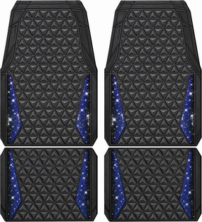 CAR PASS Bling Car Mats Diamond Rubber Floor Mats Full Set Anti-Slip 3D Rhombus Waterproof Trim to Fit Liner Universal Glitter Crystal Sparkly Shining Rhinestone Girl Women SUV Sedan Van, Black Blue
