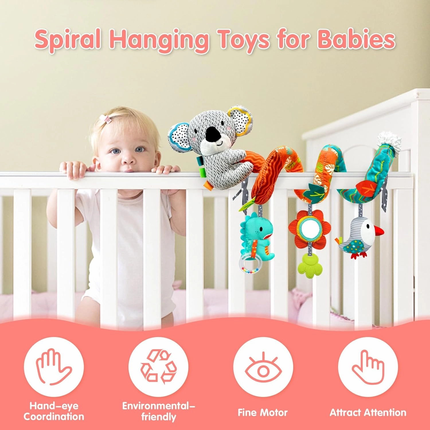 Car Seat Toys for Babies 0-6 Months, Newborn Toys Baby Toy 0-3 Months Stroller Toys, Infant Toy 0-6 Month for Carseat Stroller Crib with Mirror, Rattle, Teether for 0 3 6 9 12 Boys Girls