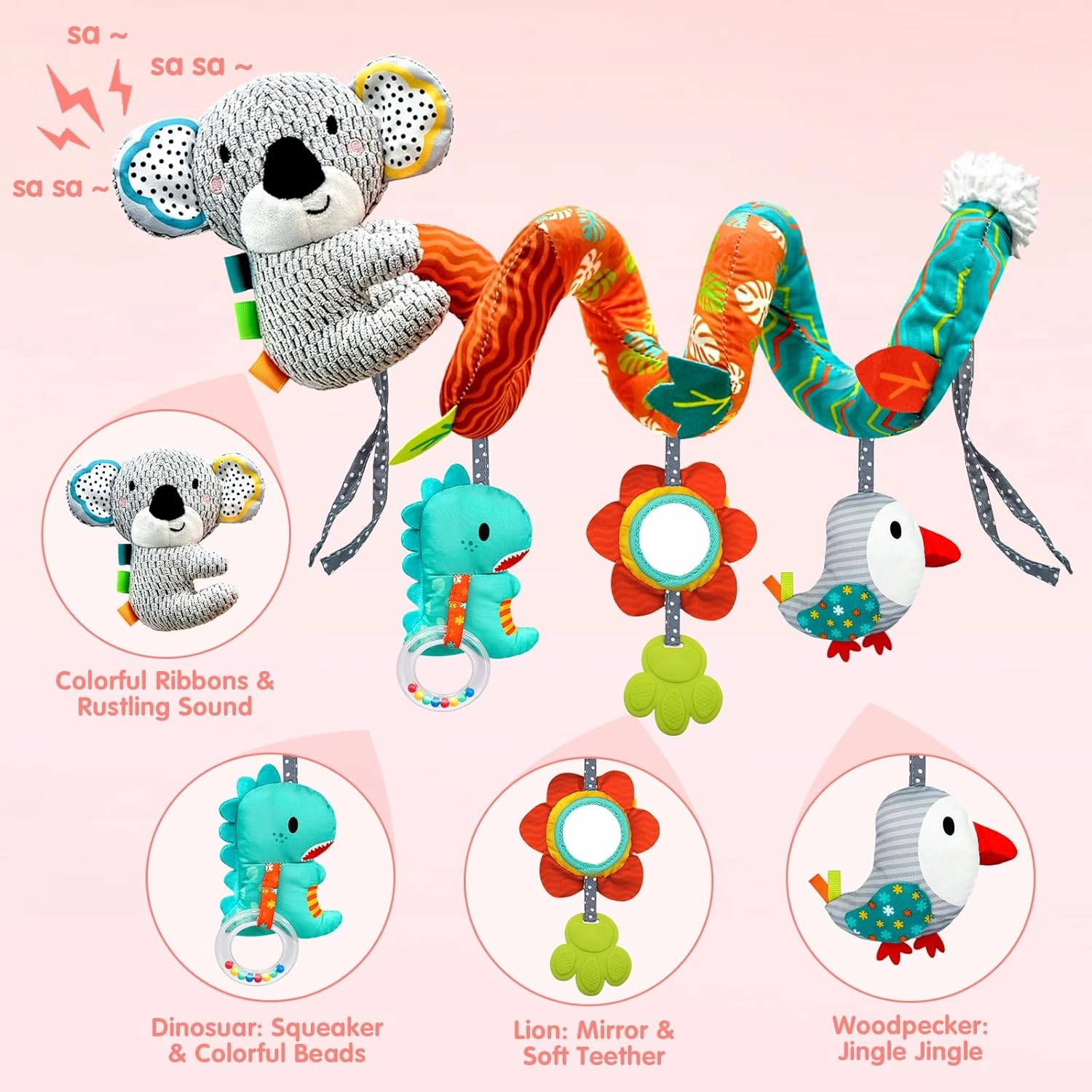 Car Seat Toys for Babies 0-6 Months, Newborn Toys Baby Toy 0-3 Months Stroller Toys, Infant Toy 0-6 Month for Carseat Stroller Crib with Mirror, Rattle, Teether for 0 3 6 9 12 Boys Girls