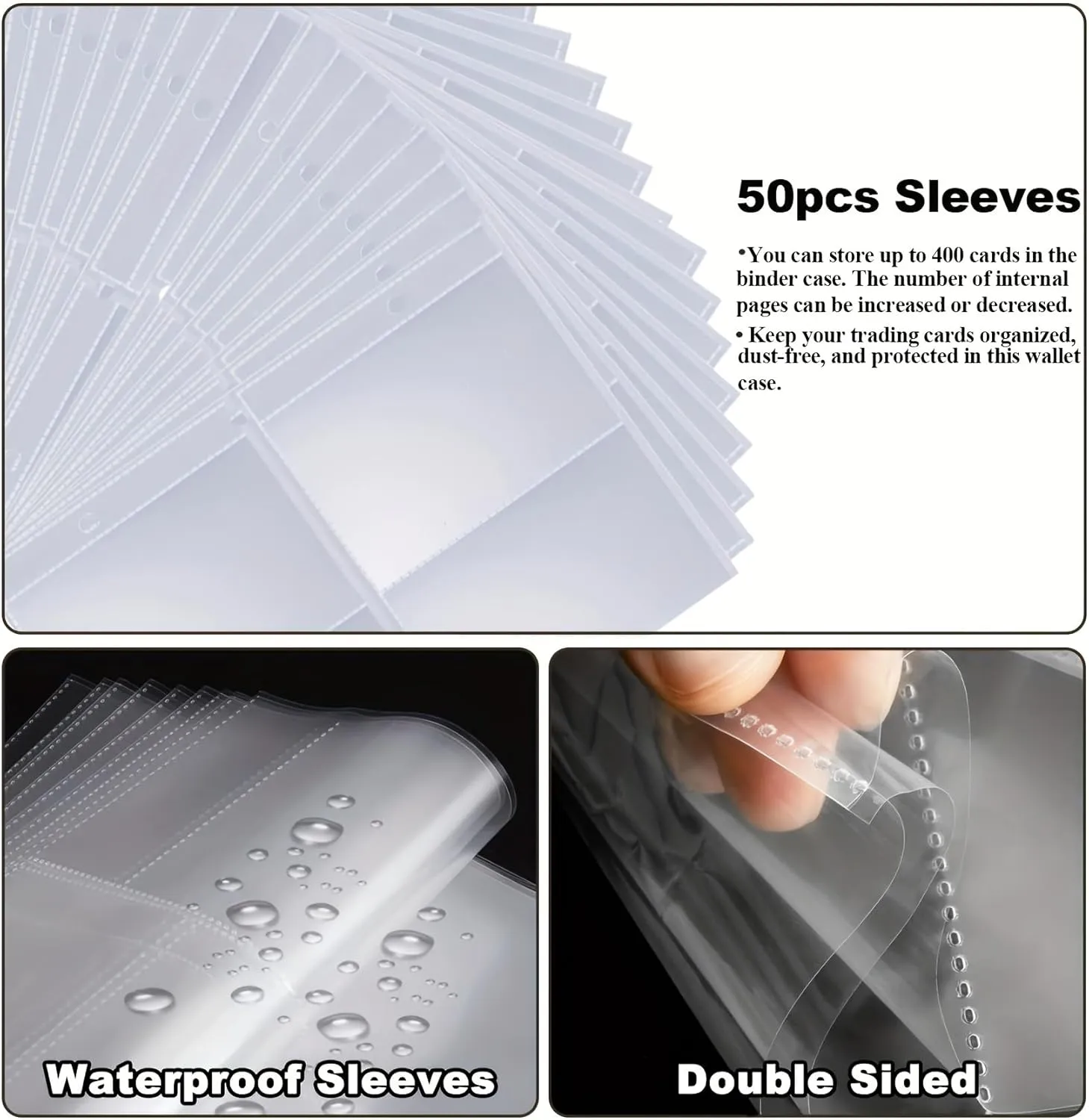 Card Binder 4 Pocket, Trading Card Binder with Card Display Design, 400 Double Sided Pocket PU Collection Binder, Card Albums for MTG, TCG, and Sports Cards (B)