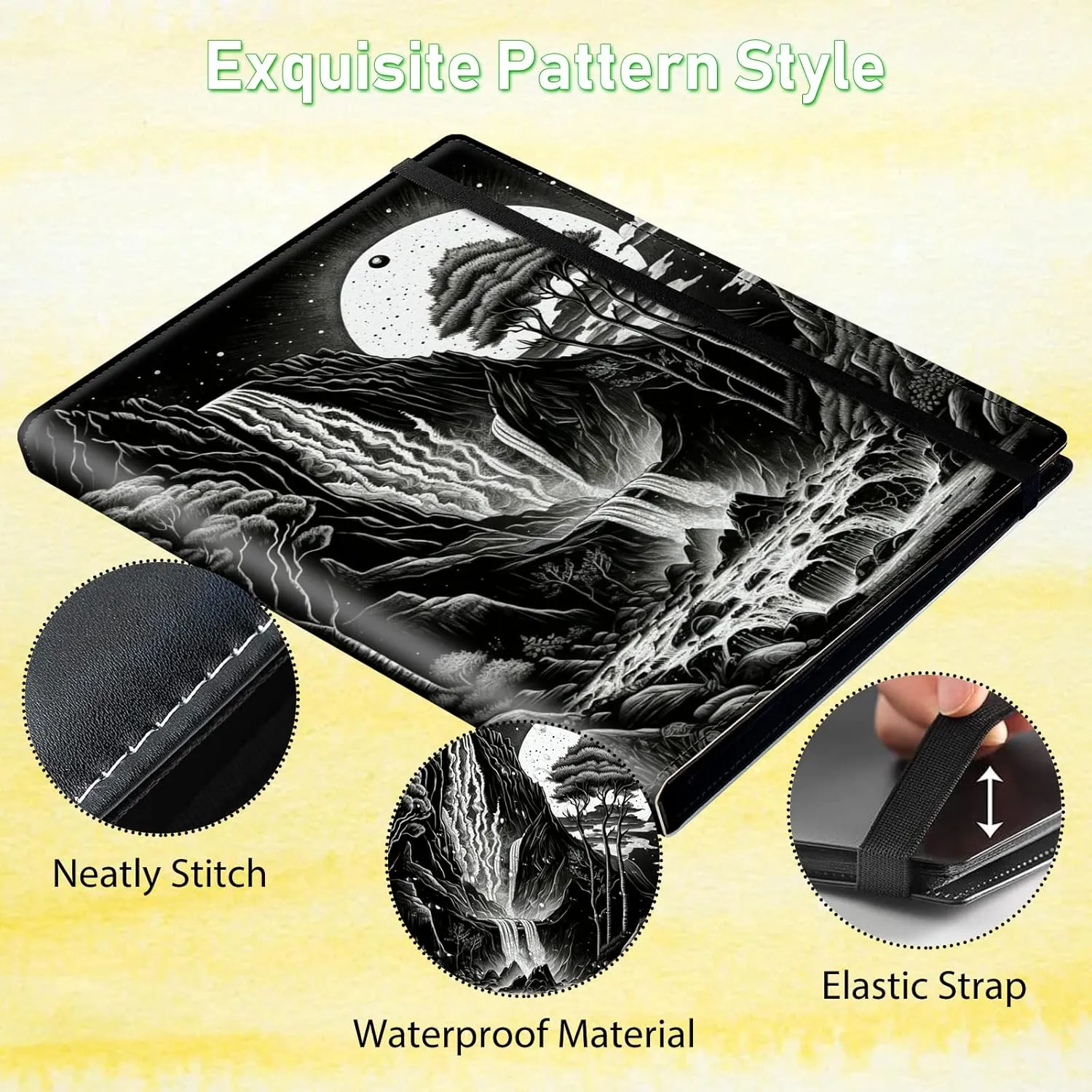 Card Binder 9 Pocket Trading Card Album Folder 900 Side Loading Pocket Binder Baseball Card Binder with Mountain Tree Moon Pattern Design Card Binder for Game Cards & Sports Cards