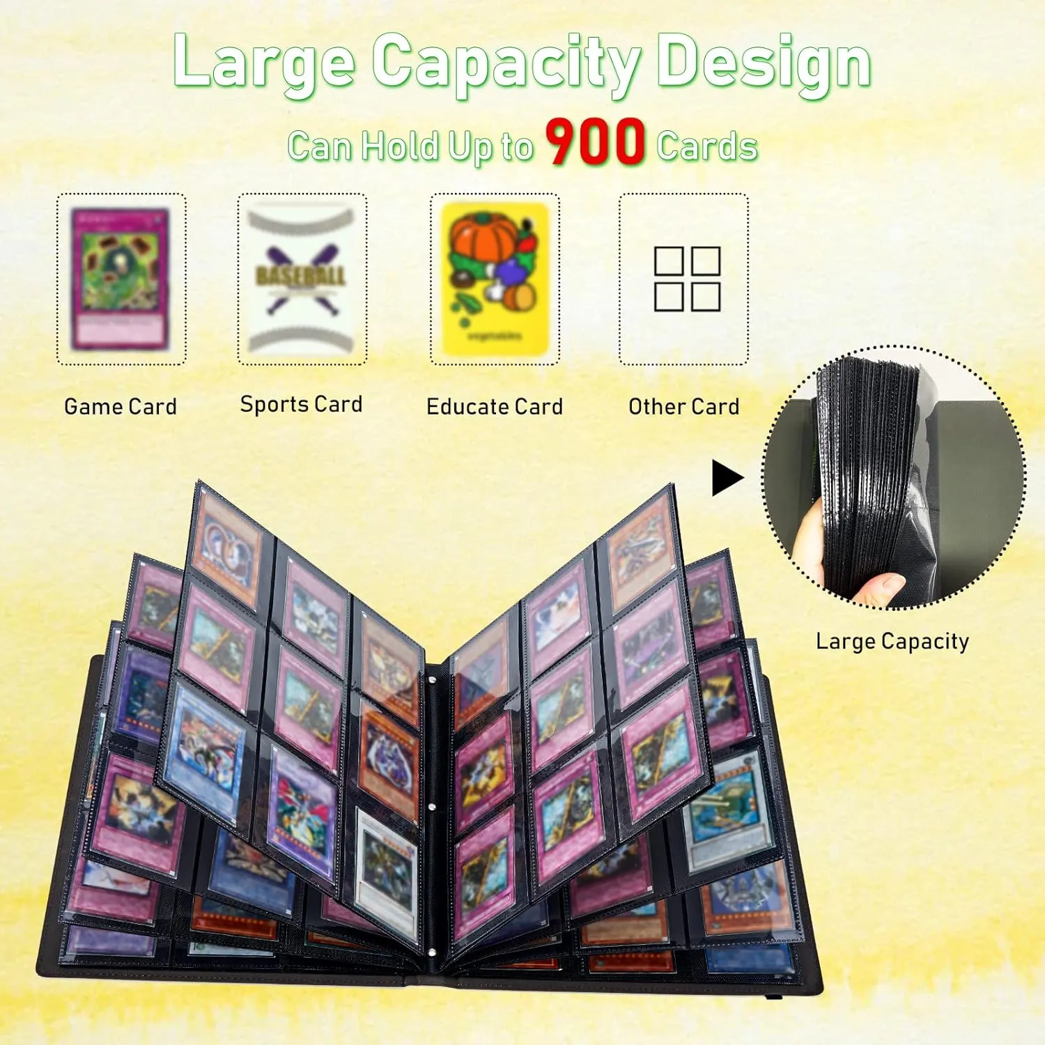 Card Binder 9 Pocket Trading Card Album Folder 900 Side Loading Pocket Binder Baseball Card Binder with Mountain Tree Moon Pattern Design Card Binder for Game Cards & Sports Cards