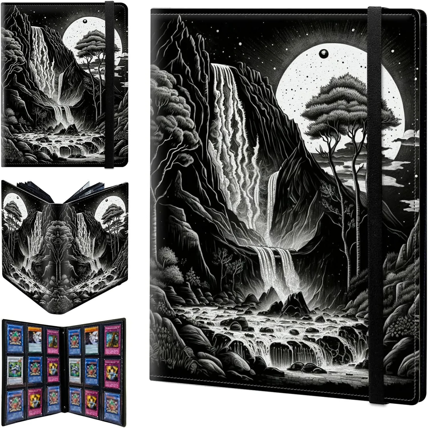 Card Binder 9 Pocket Trading Card Album Folder 900 Side Loading Pocket Binder Baseball Card Binder with Mountain Tree Moon Pattern Design Card Binder for Game Cards & Sports Cards