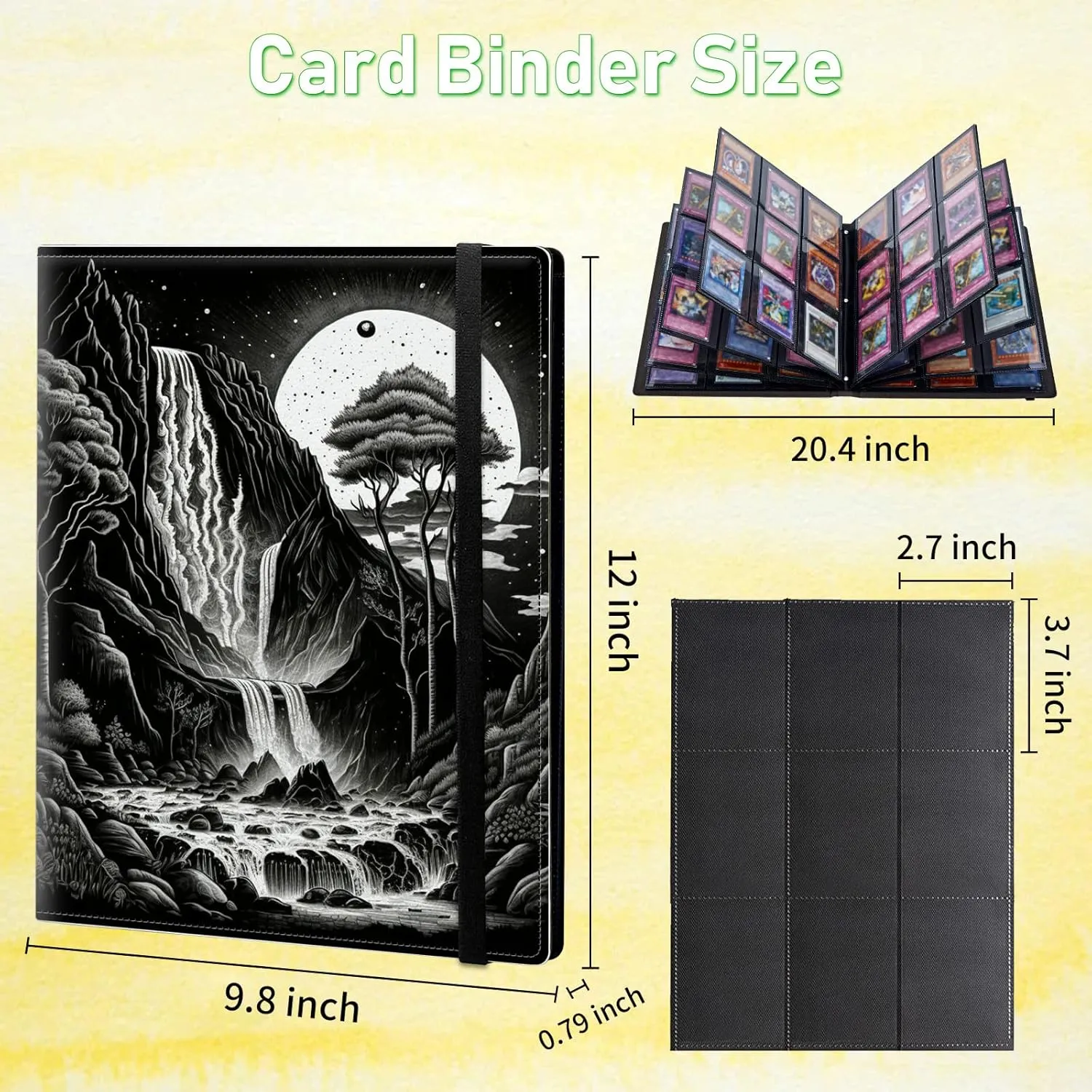 Card Binder 9 Pocket Trading Card Album Folder 900 Side Loading Pocket Binder Baseball Card Binder with Mountain Tree Moon Pattern Design Card Binder for Game Cards & Sports Cards