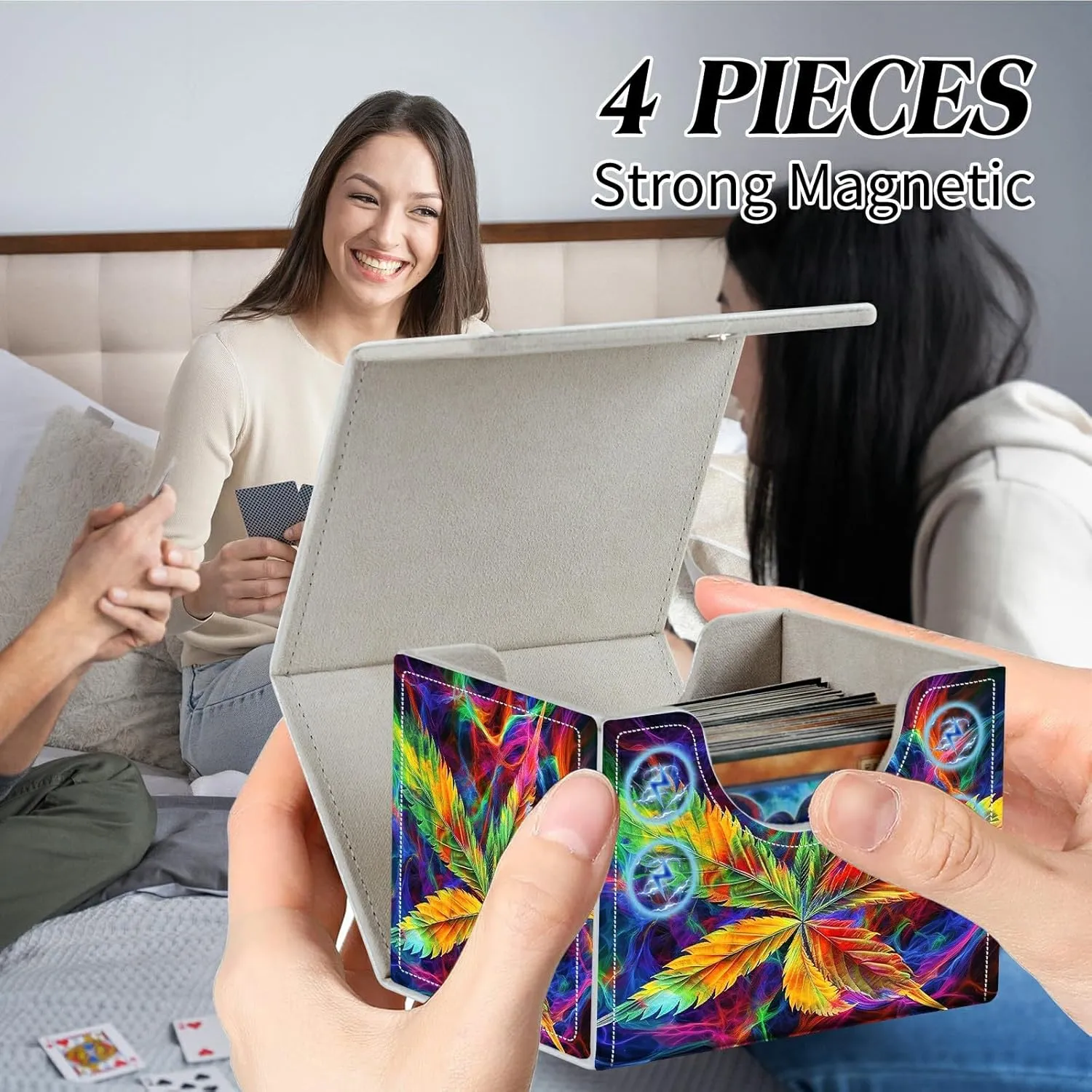 Card Deck Box for Trading Cards Commander Deck Box Card Storage Box with Strong Magnet Magic Premium Gathering Deck Box Cover for TCG CCG Magic Cards,Colorful Leaf