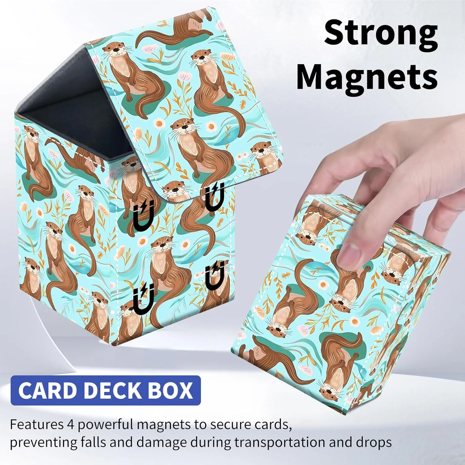 Card Deck Box for Trading Cards, MTG Deck Box Fits 100  Single Sleeved Cards, PU Leather Strong Magnet Card Deck Case Holder for Magic Commander TCG CCG, Otter Pattern