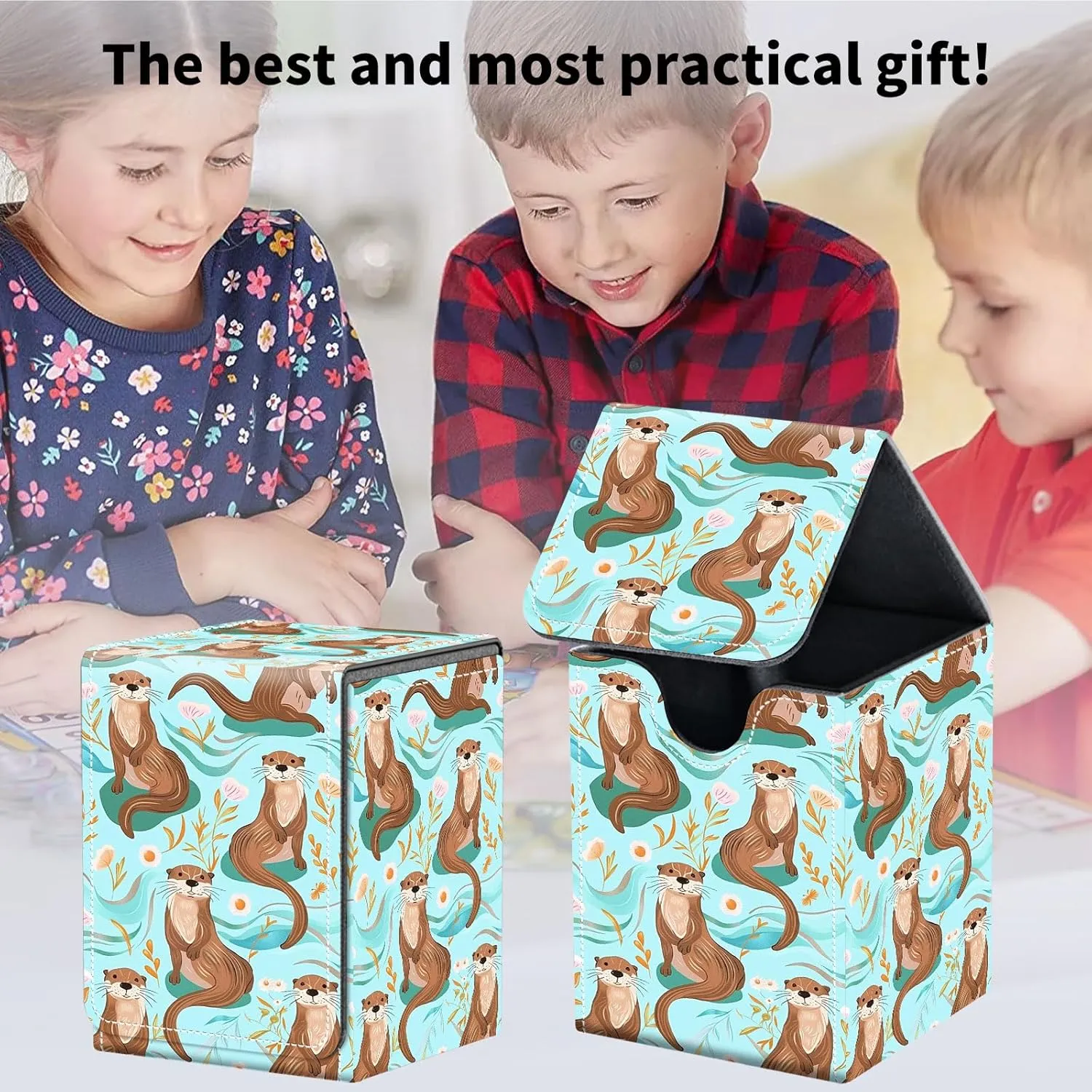 Card Deck Box for Trading Cards, MTG Deck Box Fits 100  Single Sleeved Cards, PU Leather Strong Magnet Card Deck Case Holder for Magic Commander TCG CCG, Otter Pattern