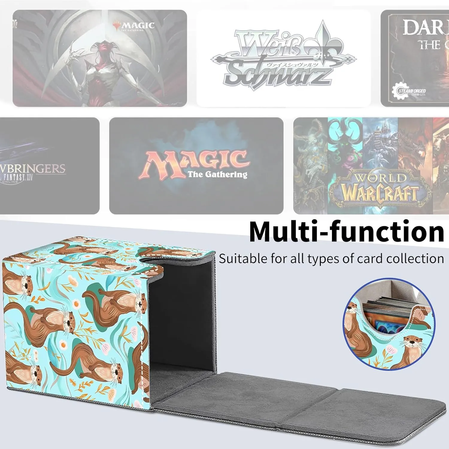 Card Deck Box for Trading Cards, MTG Deck Box Fits 100  Single Sleeved Cards, PU Leather Strong Magnet Card Deck Case Holder for Magic Commander TCG CCG, Otter Pattern