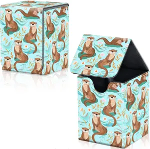 Card Deck Box for Trading Cards, MTG Deck Box Fits 100  Single Sleeved Cards, PU Leather Strong Magnet Card Deck Case Holder for Magic Commander TCG CCG, Otter Pattern